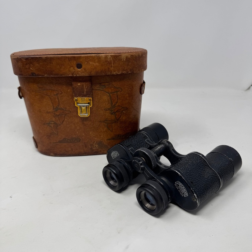 Vtg Eagle Hand Tooled Leather Case & Dr Wohler Saar Decamar 10x32 Binoculars 50s